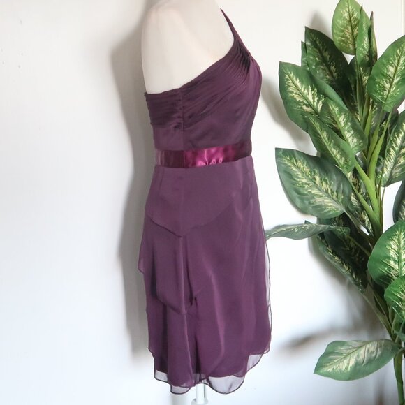Adrianna Papell Purple One Shoulder Chiffon Cocktail Pleated Ruffle Dress  6 - Picture 6 of 16